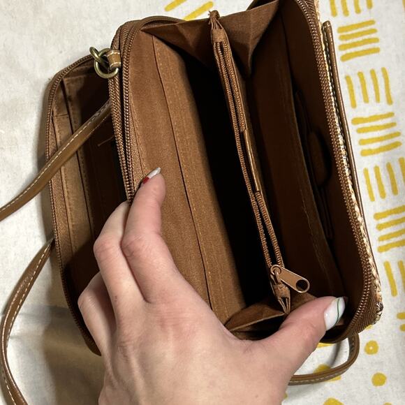 Vintage Y2K White Stag Crossbody Purse Handbag Faux Leather Straw Boho 90s - Picture 3 of 8